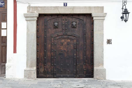 Antigua, Guatemala 03-01-2008 Antique wood doors and hardware in the colonial style of this small city in southern Guatemala.のeditorial素材