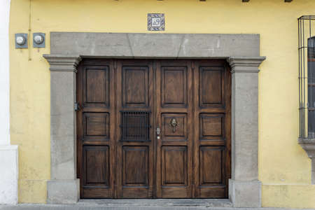 Antigua, Guatemala 03-01-2008 Antique wood doors and hardware in the colonial style of this small city in southern Guatemala.のeditorial素材