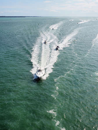A busy boating day on Biscayne Bay near Key Biscayne, Florida.