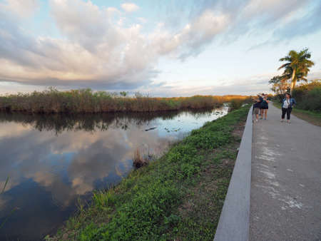 Everglades National Park, Florida - January 3, 2019: Anhinga Trail and Boardwalk under late afternoon winter cloudscape.のeditorial素材