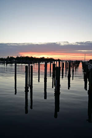 Coconut Grove, Florida - December 14, 2014: Dinner Key Marina in pre dawn twilight on a tranquil December morning.のeditorial素材