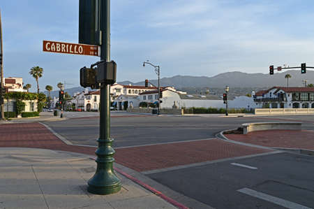 Santa Barbara, California - May 18, 2019: Cabrillo Boulevard sign at intersection Cabrillo and State Street in Santa Barbara, California.のeditorial素材