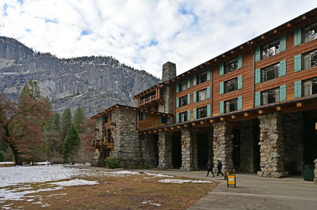 Yosemite National Park, California - January 21, 2020 - The Ahwahnee Hotel in winter in early morning light.のeditorial素材
