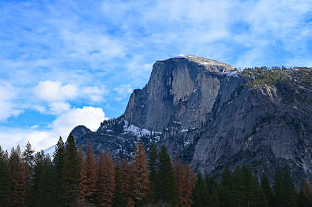 Half Dome in Yosemite National Park, California under winter cloudscape.の写真素材