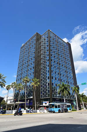 Miami Beach, Florida - February 29, 2020 - 407 Lincoln Road office tower on Lincoln Road Mall on...