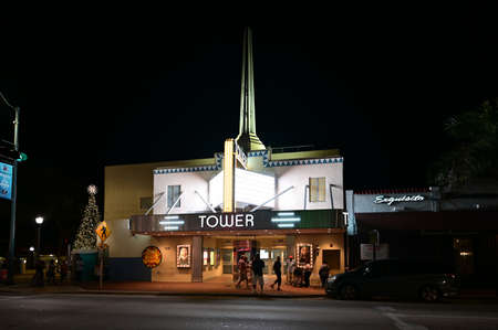 Miami, Florida - December 11, 2021 - Night time street scene on Calle Ocho - Southwest 8th Street - in Miami, Floridas Little Havana district.のeditorial素材