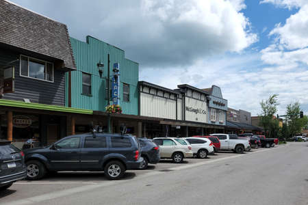 Whitefish, Montana - 6-19-2022 - Street scene of citys downtown commercial and entertainment district.のeditorial素材