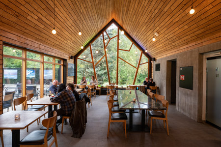 Akureyri, Iceland - September 9, 2023 - Cafe at Akureyri Botanical Gardens on cool autumn afternoon.のeditorial素材