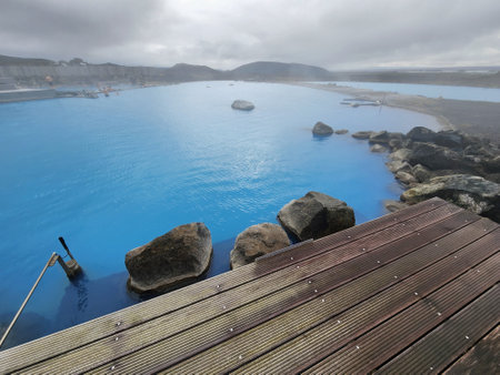 Myvatn, Iceland - September 9, 2023 - Myvatn Nature Baths in Myvatn Geothermal Area on overcast autumn afternoon.のeditorial素材