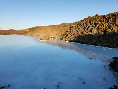 Grindavik, Iceland - September 11, 2023 - Blue Lagoon geothermal baths near Gridavik, Iceland on clear sunny afternoon.のeditorial素材