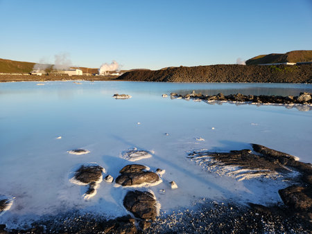 Grindavik, Iceland - September 11, 2023 - Blue Lagoon geothermal baths near Gridavik, Iceland on clear sunny afternoon.のeditorial素材