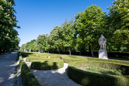 Madrid, Spain - April 13, 2024 - Walk of Statues in El Retiro Park in Madrid, Spain on sunny spring morning.のeditorial素材