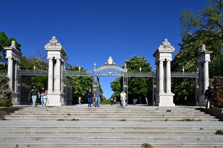 Madrid, Spain - April 12, 2024 - Gate of Spain in El Retiro Park on clear sunny spring morning.のeditorial素材