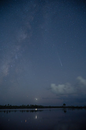 Milky Way and Comet Tsuchinshan-ATLAS over Pine Glades Lake in Everglades National Park, Florida.
