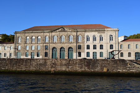 Alfandega Building, formerly New Customs House, on Douro River in Porto, Portugal on clear sunny September afternoon.の写真素材