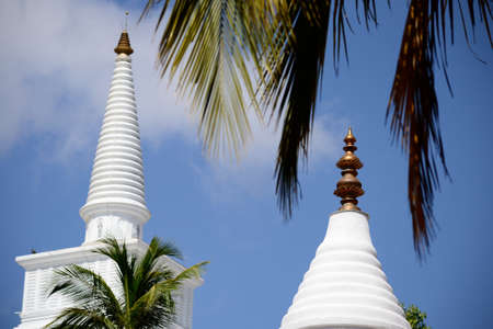 Selective focus on details of Dagobas in Mihintale  holy site in Sri Lanka, near Anuradhapura  with...
