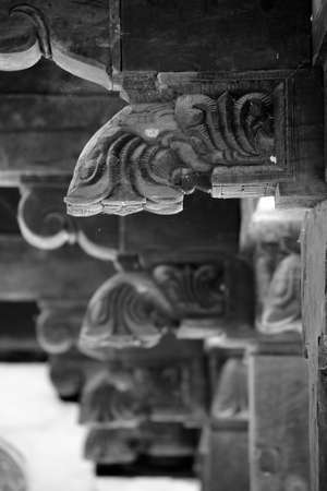 Embekka Devale, wood carved temple near Kandy, detailsの写真素材