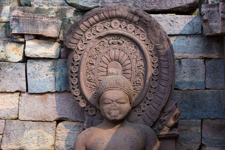 Sanchi Stupa, ancient Buddha statue details, religion mystery, carved stone. Travel destination in Madhya Pradesh, India. の写真素材