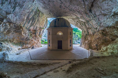 Church inside cave famous travel destination in Italy. The temple of Valadier, impressive octagonal chapel with scenic background.の写真素材