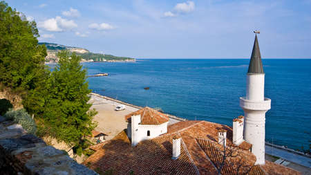 The Romanian Queen Castle In Balchik, against the bulgarian coastlineの写真素材