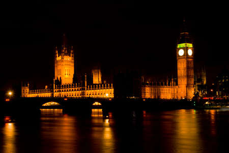 London Skyline at Night showing Big Ben and Westminsterの写真素材