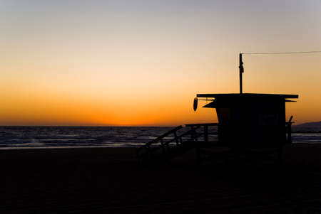 Lifeguard cabin in Venice Beach at sunset.の写真素材