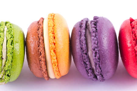 Colorful macarons in lineの写真素材