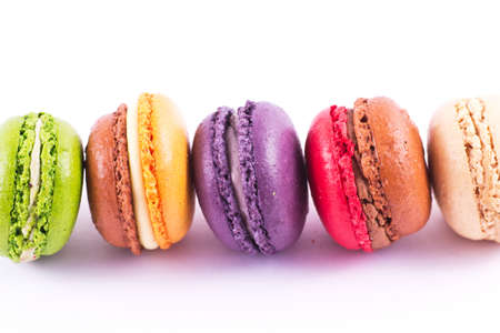 Colorful macarons in lineの写真素材