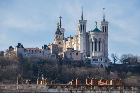 The Basilica of Notre Dame de Fourviere located on the Fourviere hill, Lyon, France.