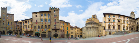 Arezzo, Italy - August 1, 2016: The Piazza Grande square, located in the old town of Arezzo, Tuscany, Italy.のeditorial素材