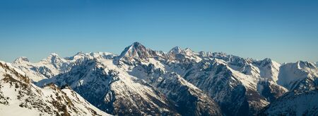 Panorama of the Bietschhorn (3'934m) and surrounding mountains in the swiss alps.の写真素材