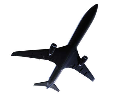 isolated black airplane over white backgroundの写真素材