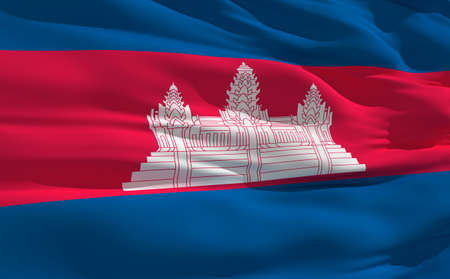 Fluttering flag of Cambodia on the windの写真素材