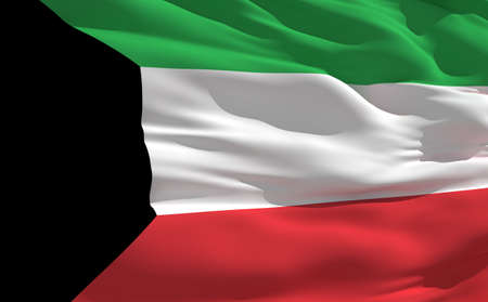 Fluttering flag of Kuwait on the windの写真素材