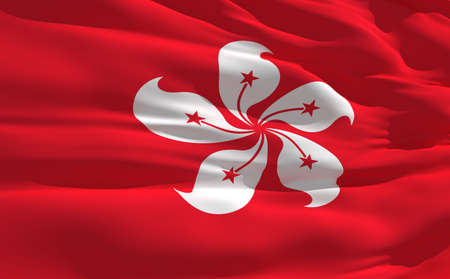 Fluttering flag of Hong Kong on the windの写真素材