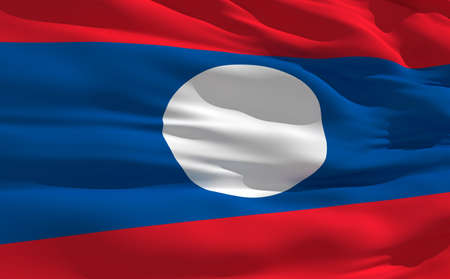 Fluttering flag of Laos on the windの写真素材