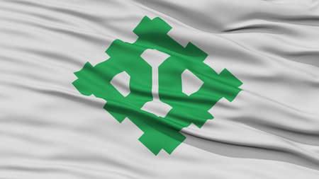 Closeup of Fukui Flag, Capital of Japan Prefecture, Waving in the Wind, High Resolutionの写真素材