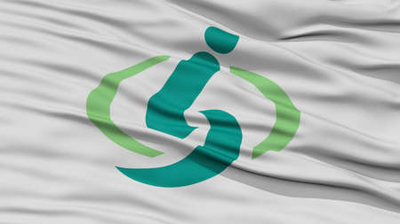 Closeup of Saitama Flag, Capital of Japan Prefecture, Waving in the Wind, High Resolution