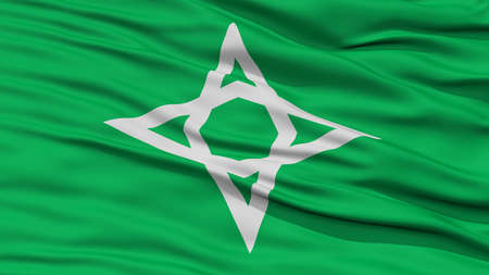 Closeup of Morioka Flag, Capital of Japan Prefecture, Waving in the Wind, High Resolutionの写真素材