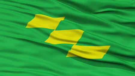 Closeup Miyazaki Japan Prefecture Flag, Waving in the Wind, High Resolution