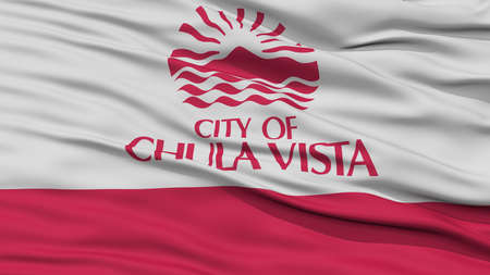 Closeup of Chula Vista City Flag, Waving in the Wind, California State, United States of Americaの写真素材