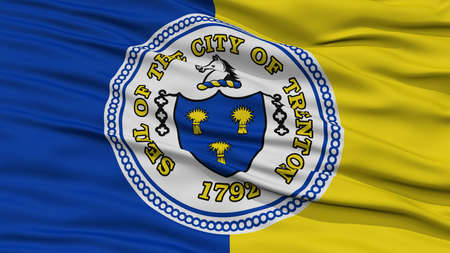 Closeup Trenton Flag, Capital of New Jersey State, Flying in the Wind