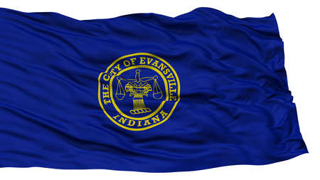 Isolated Evansville City Flag, City of Indiana State, Waving on White Background, High Resolutionの写真素材