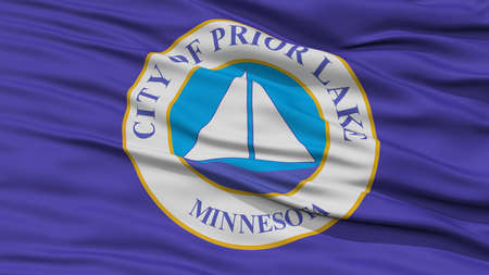Closeup of Prior Lake City Flag, Waving in the Wind, Minnesota State, United States of America