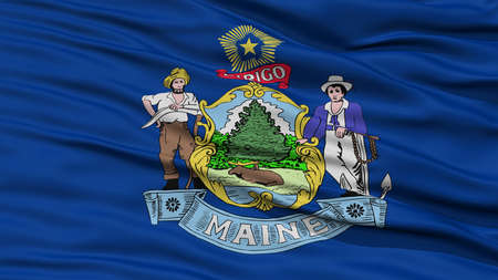 Closeup Maine Flag on Flagpole, USA state, Waving in the Wind, High Resolutionの写真素材