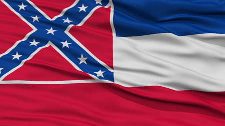 Closeup Mississippi Flag on Flagpole, USA state, Waving in the Wind, High Resolutionの写真素材