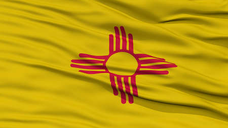 Closeup New Mexico Flag on Flagpole, USA state, Waving in the Wind, High Resolutionの写真素材