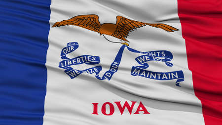 Closeup Iowa Flag on Flagpole, USA state, Waving in the Wind, High Resolutionの写真素材