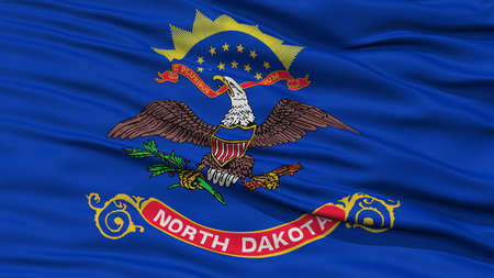Closeup North Dakota Flag on Flagpole, USA state, Waving in the Wind, High Resolutionの写真素材