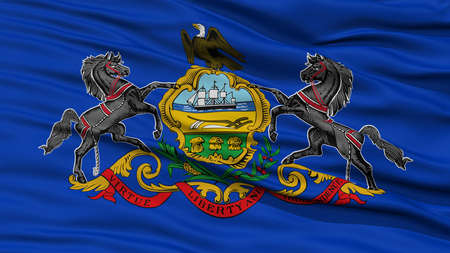 Closeup Pennsylvania Flag on Flagpole, USA state, Waving in the Wind, High Resolutionの写真素材